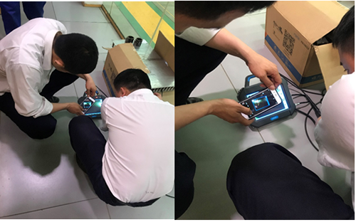 亞泰光電內窺鏡工程師現場演示內窺鏡檢測管道焊縫